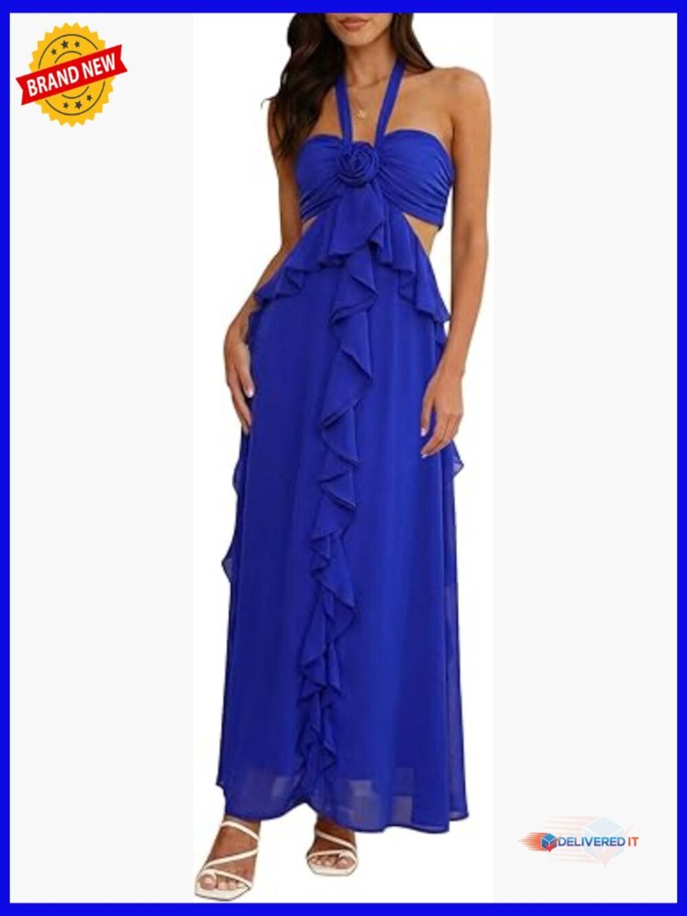 Maxi Dress Halter Strappy Flowy Summer Beach Vacation Formal Evening Wear